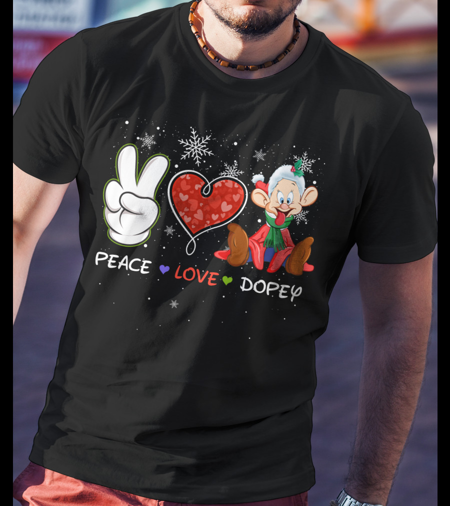 Peace Love Dopey Holiday Christmas Snowflakes T-Shirt