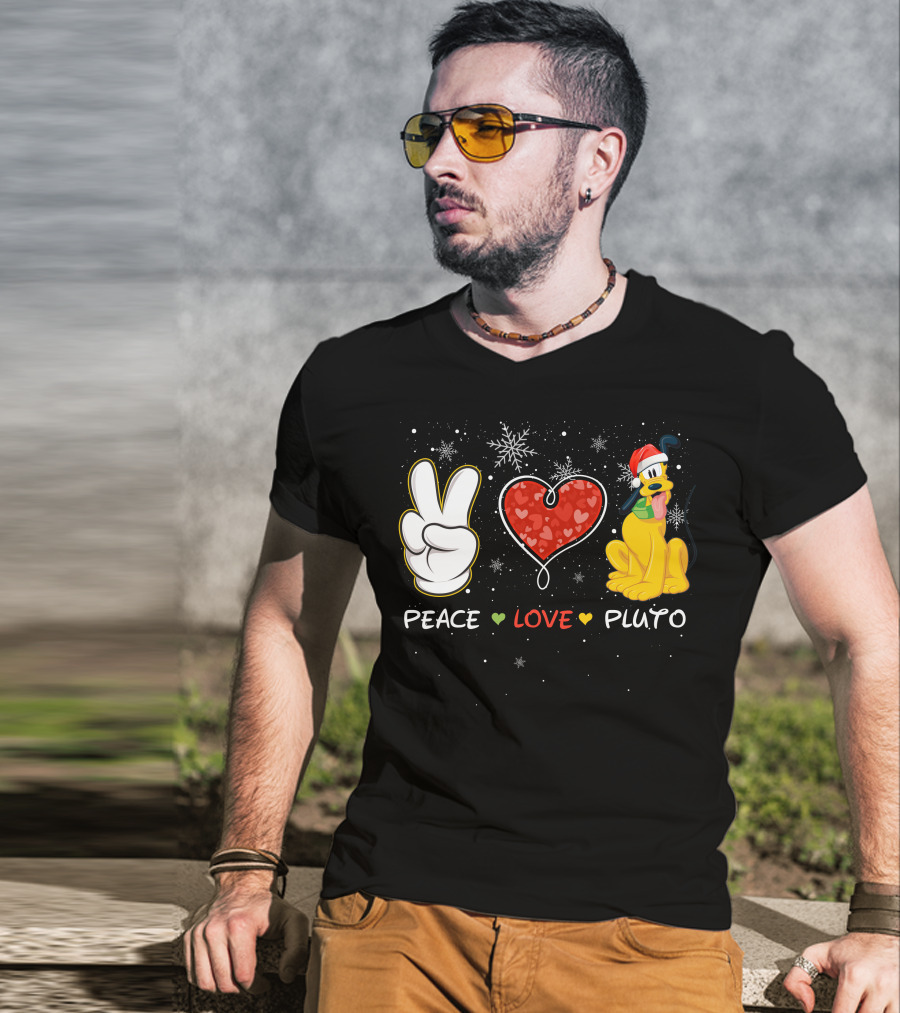 Peace Love Pluto Christmas Santa Hat Snowflakes T-Shirt
