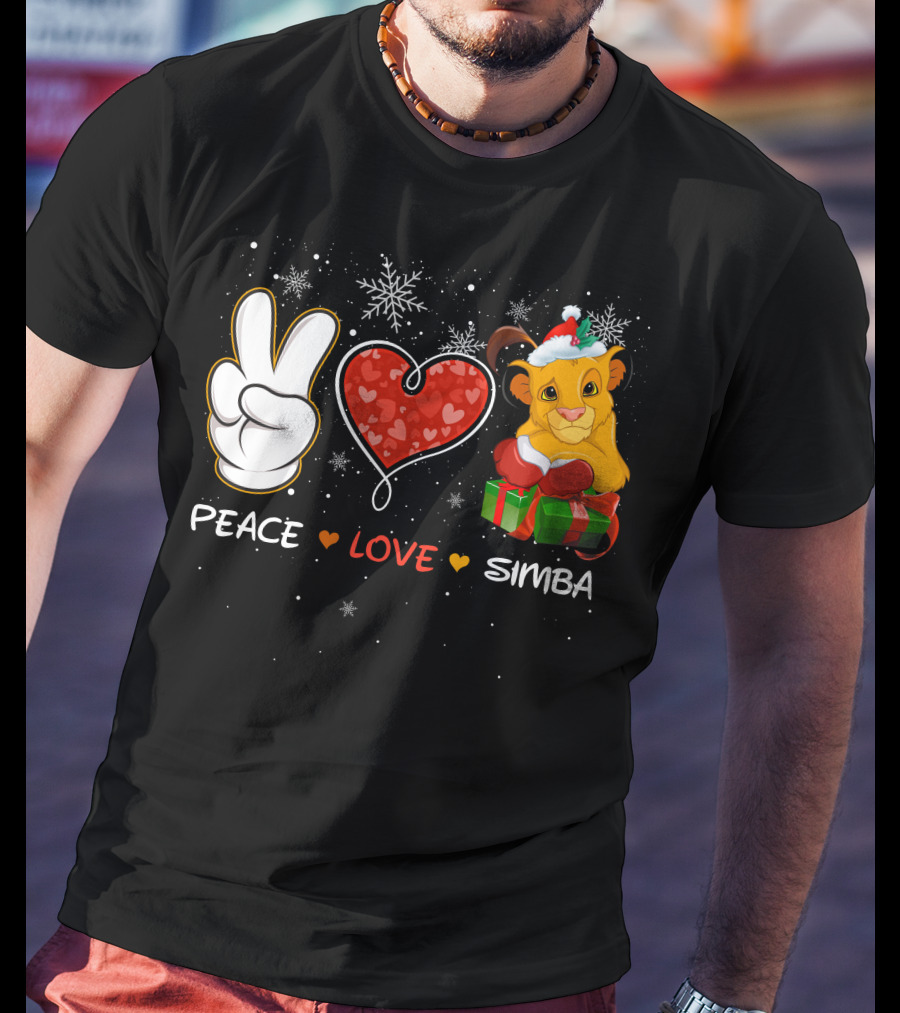 Peace Love Simba Christmas Gift Snowflakes T-Shirt