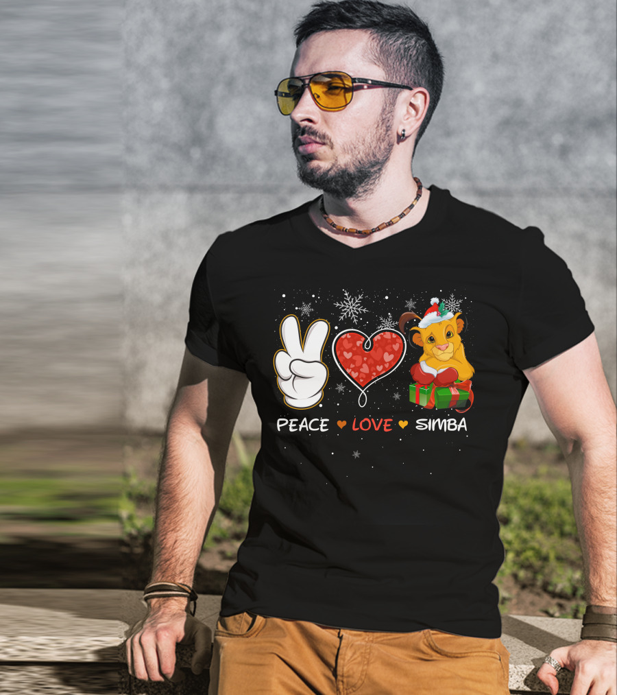 Peace Love Simba Christmas Gift Snowflakes T-Shirt
