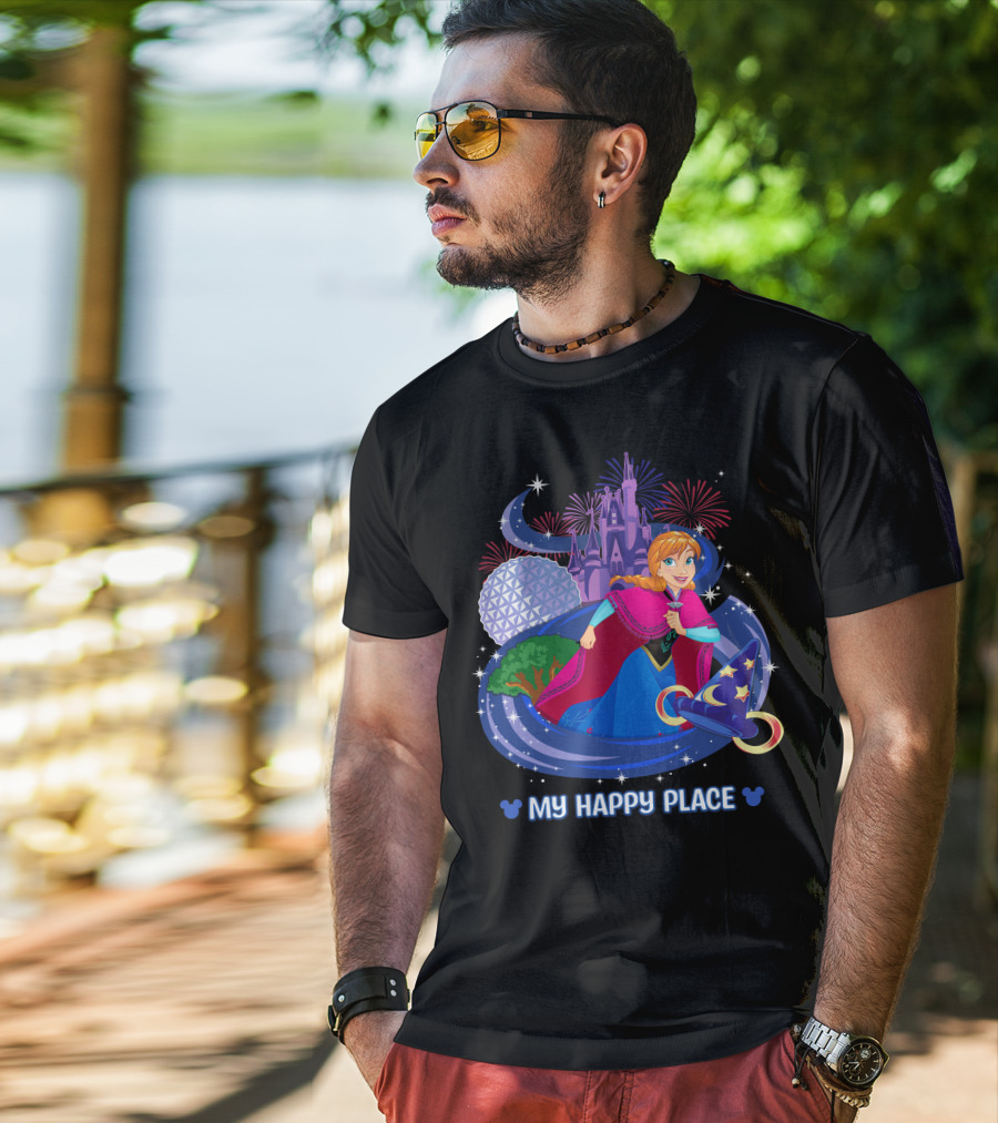 My Happy Place Anna Disney Parks Fireworks And Spaceship Earth T-Shirt