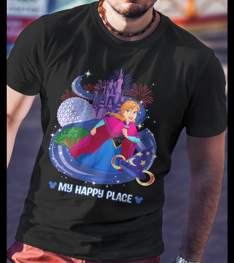 My Happy Place Anna Disney Parks Fireworks And Spaceship Earth T-Shirt