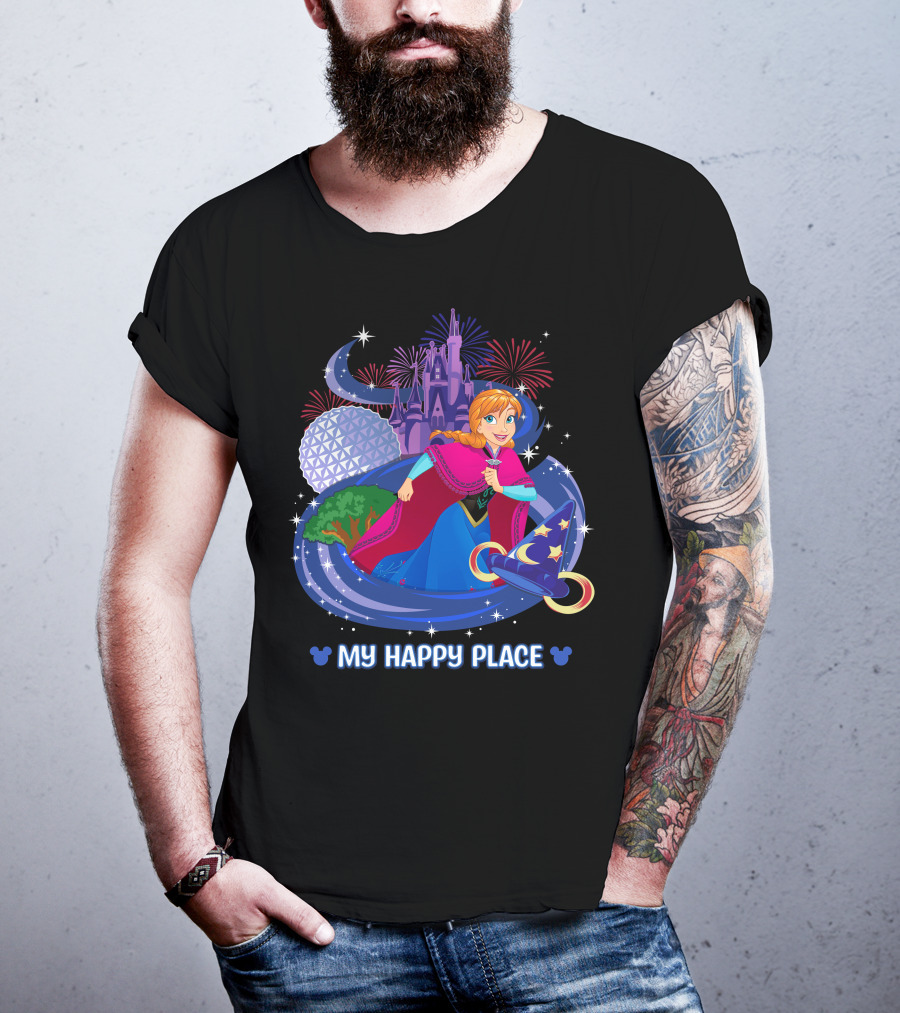 My Happy Place Anna Disney Parks Fireworks And Spaceship Earth T-Shirt