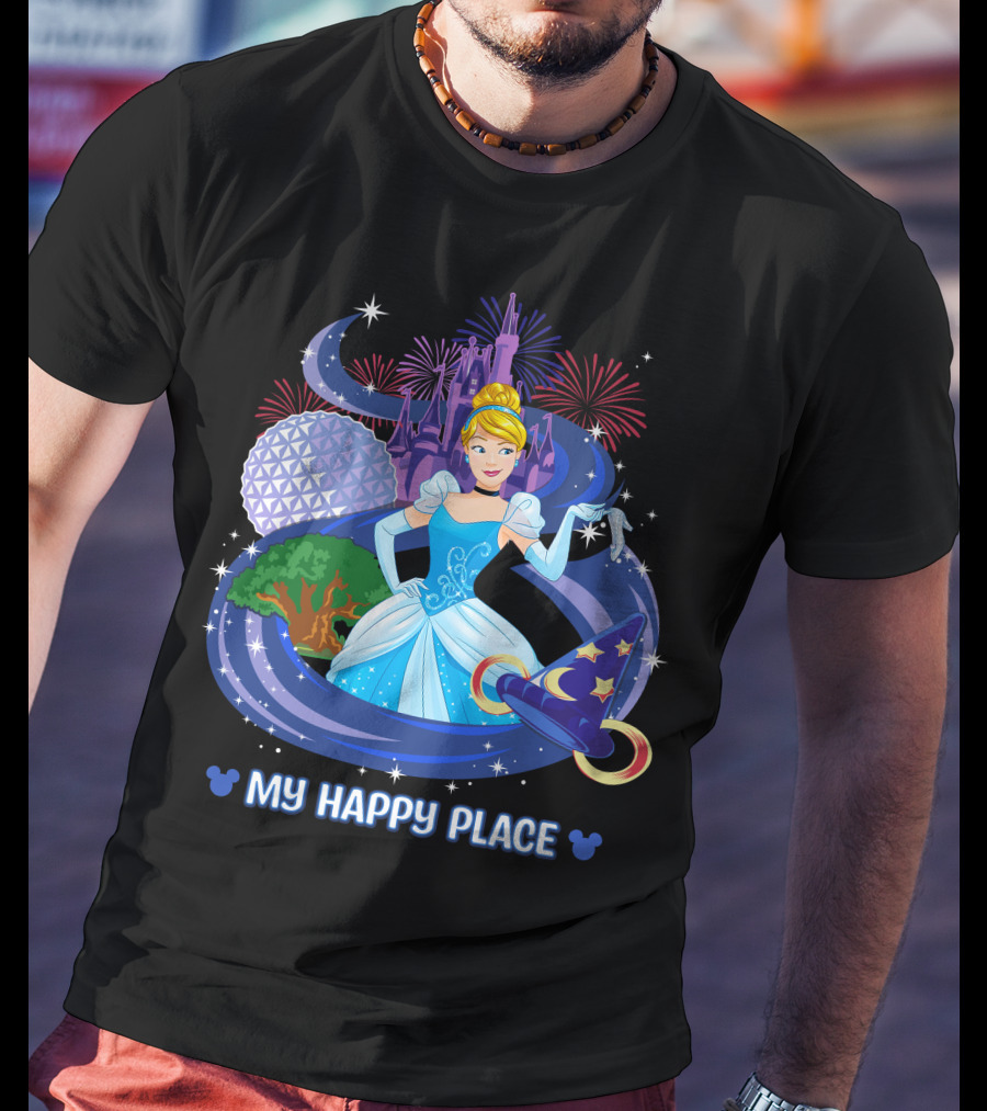 Cinderella My Happy Place Disney Castle Fireworks Epcot Sorcerer Hat T-Shirt
