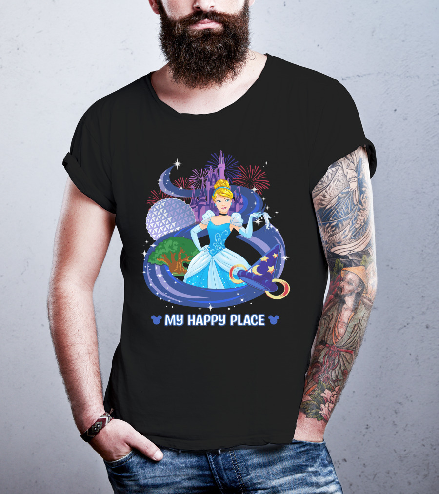 Cinderella My Happy Place Disney Castle Fireworks Epcot Sorcerer Hat T-Shirt