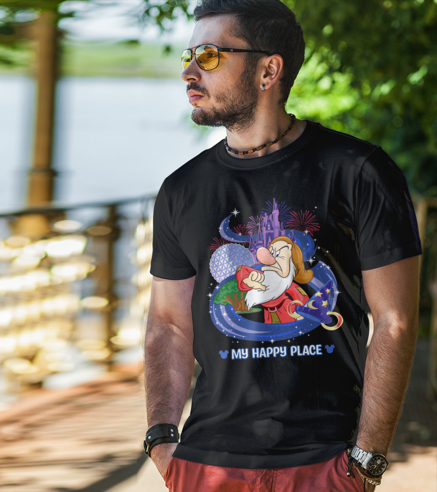 Grumpy My Happy Place Disney World Fireworks Mickey Ears T-Shirt