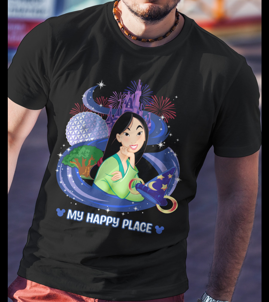 Mulan My Happy Place With Fireworks And Disney World Elements T-Shirt