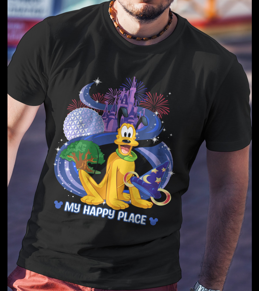 My Happy Place Pluto Disneyland Castle Fireworks Magic Hat T-Shirt