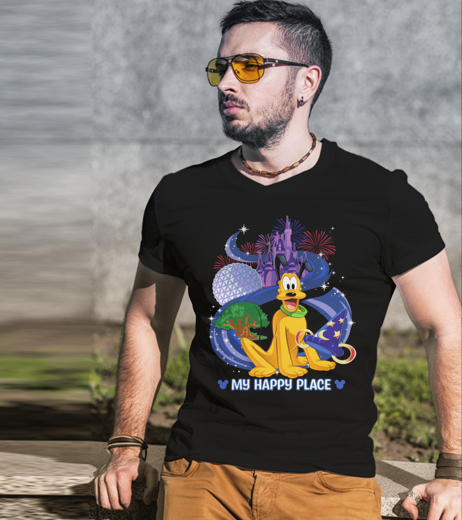 My Happy Place Pluto Disneyland Castle Fireworks Magic Hat T-Shirt