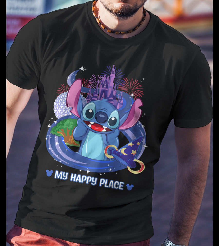 Stitch Disney My Happy Place Fireworks Castle Hat T-Shirt