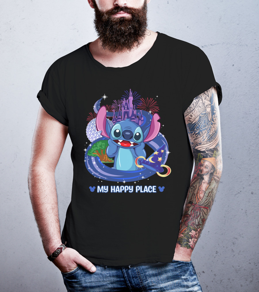 Stitch Disney My Happy Place Fireworks Castle Hat T-Shirt