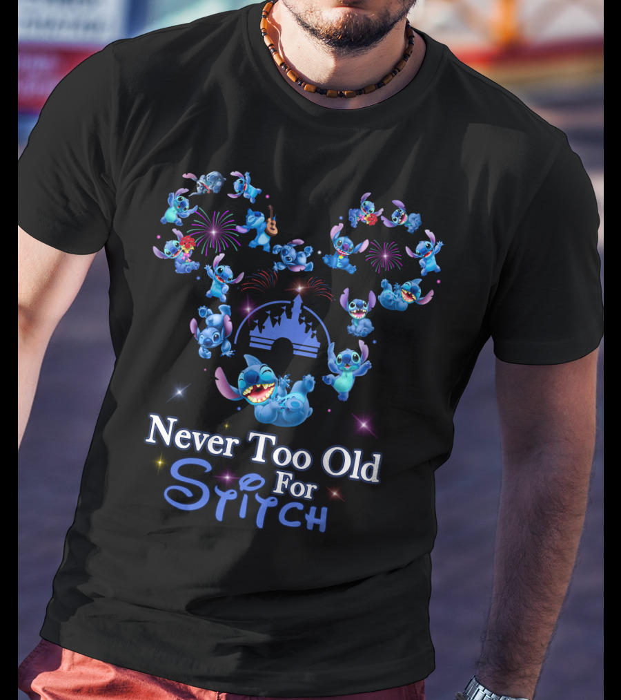 Never Too Old For Stitch Fireworks Castle Disney T-Shirt