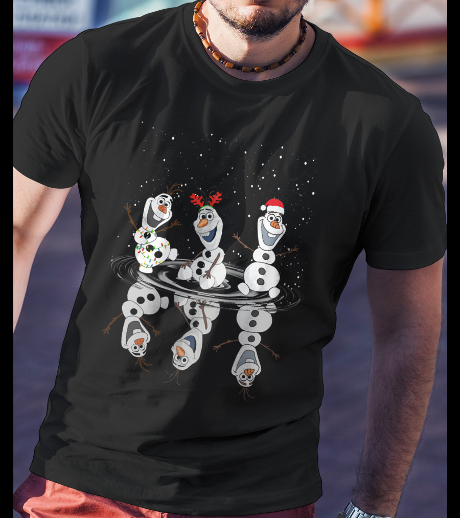 Olaf Reflections Festive Christmas Trio With Lights And Santa Hat T-Shirt