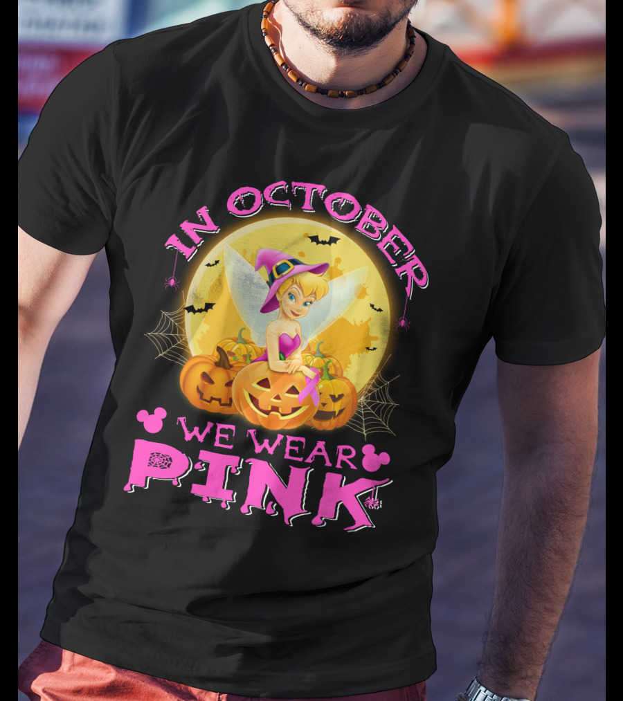 Tinker Bell In October We Wear Pink Halloween Pumpkins T-Shirt