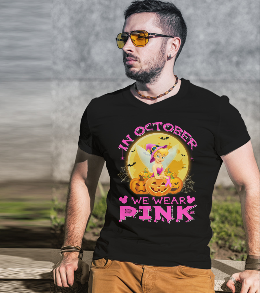 Tinker Bell In October We Wear Pink Halloween Pumpkins T-Shirt