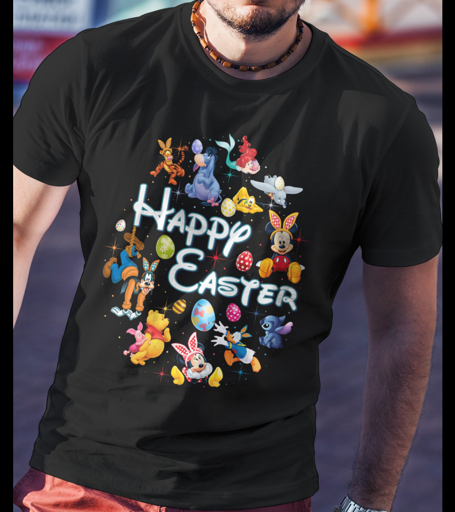 Happy Easter Disney Mickey Minnie Winnie Stitch Goofy Eeyore Ariel Dumbo Tigger T-Shirt