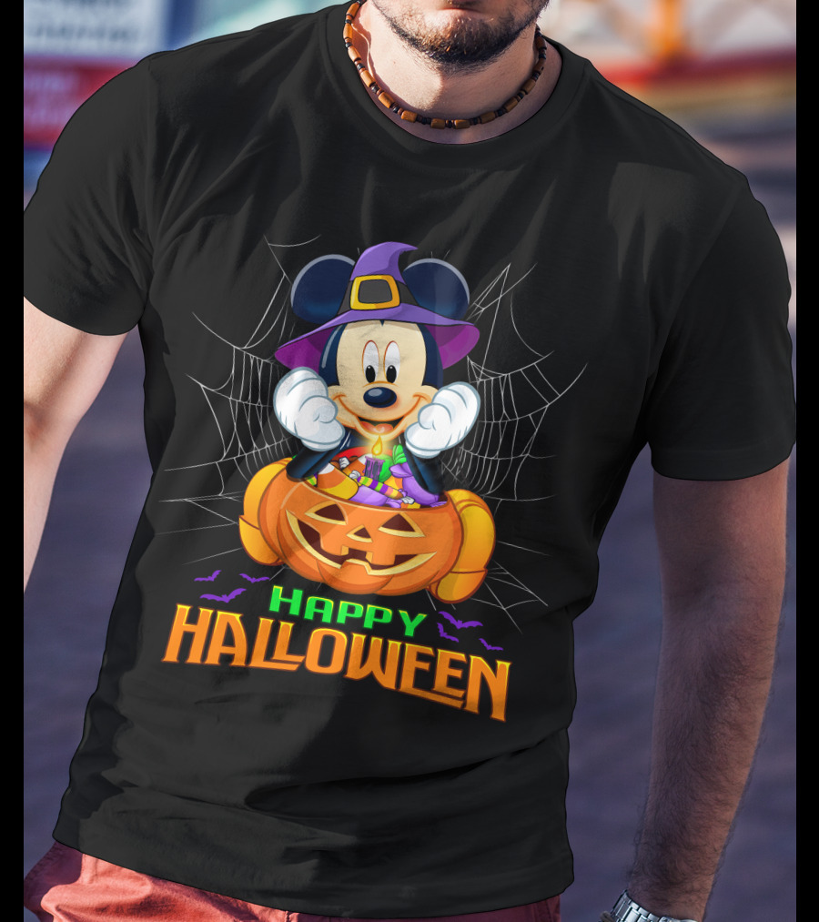 Happy Halloween Mickey Pumpkin And Spider Web T-Shirt