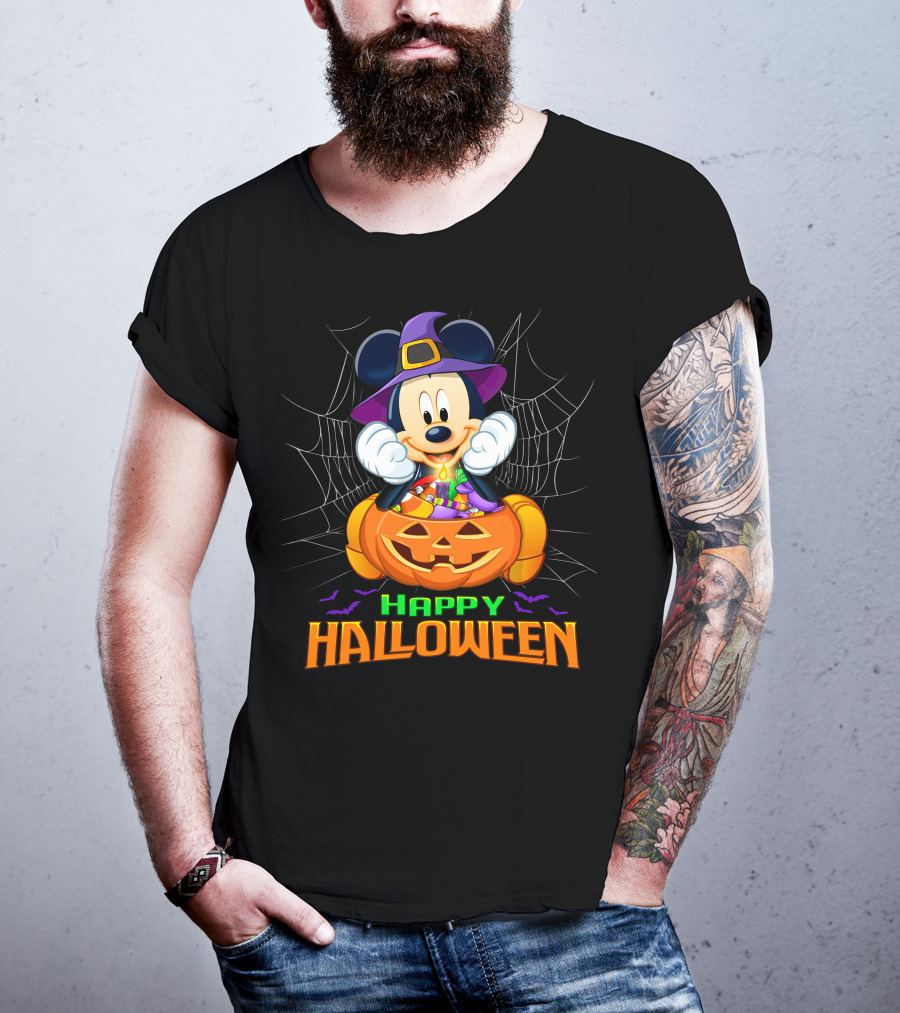 Happy Halloween Mickey Pumpkin And Spider Web T-Shirt