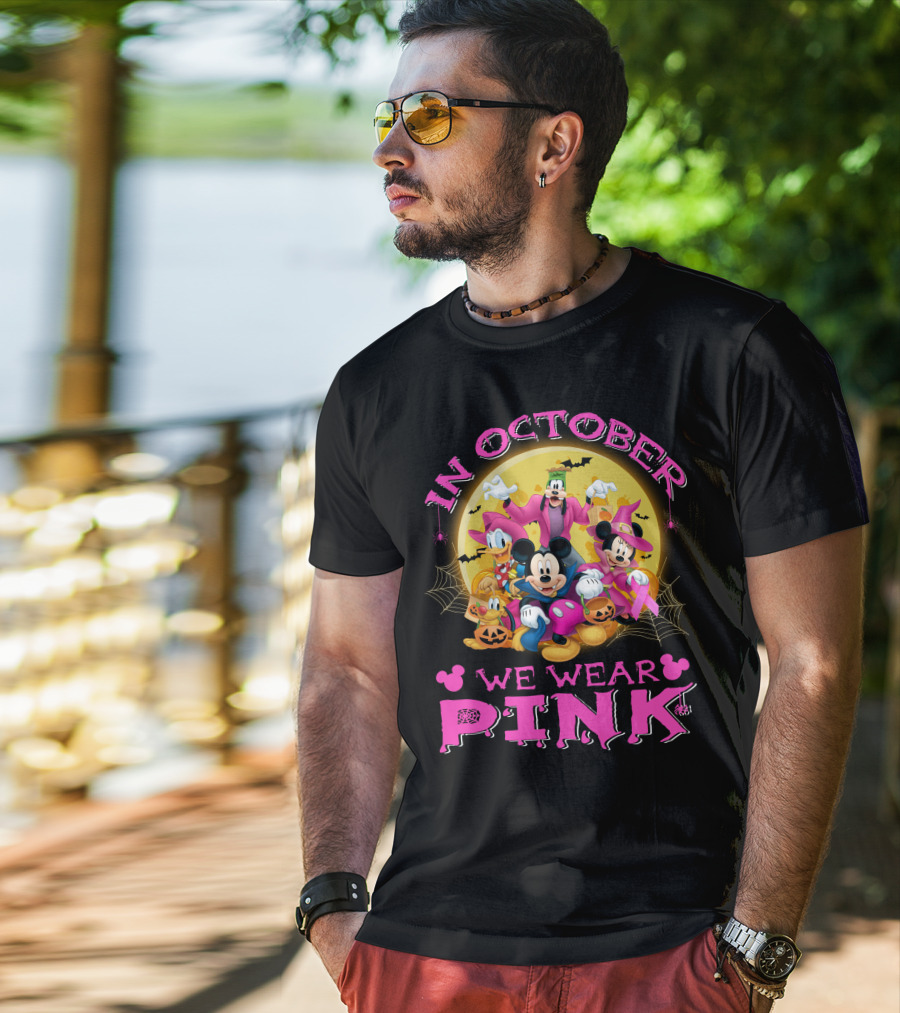 In October We Wear Pink Disney Halloween Characters T-Shirt