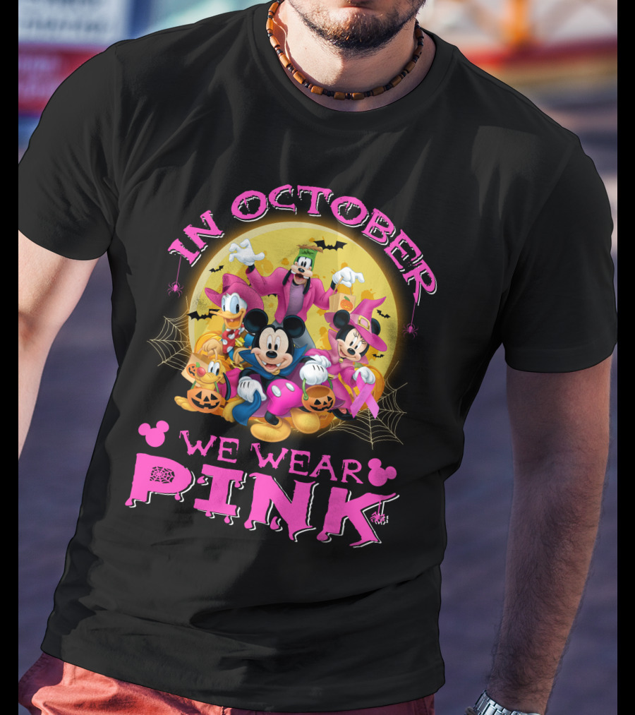 In October We Wear Pink Disney Halloween Characters T-Shirt