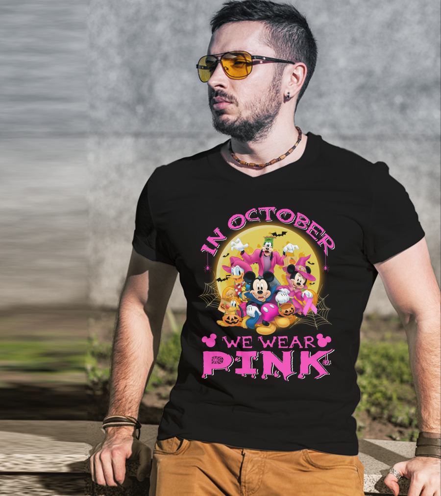 In October We Wear Pink Disney Halloween Characters T-Shirt