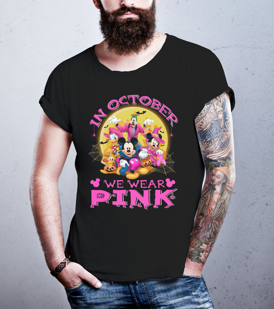 In October We Wear Pink Disney Halloween Characters T-Shirt