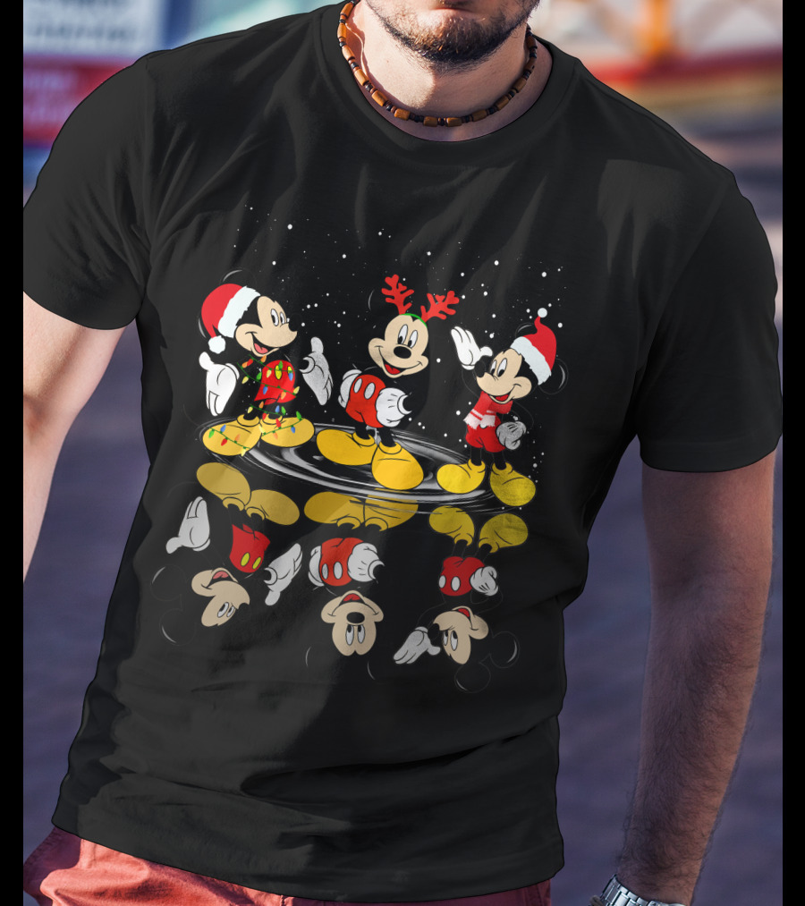 Mickey Mouse Christmas Santa Outfit Reflections T-Shirt
