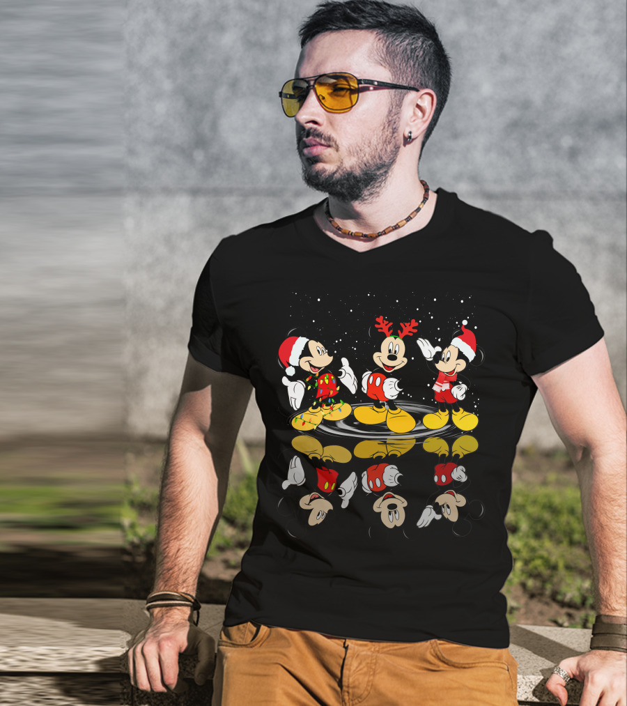 Mickey Mouse Christmas Santa Outfit Reflections T-Shirt