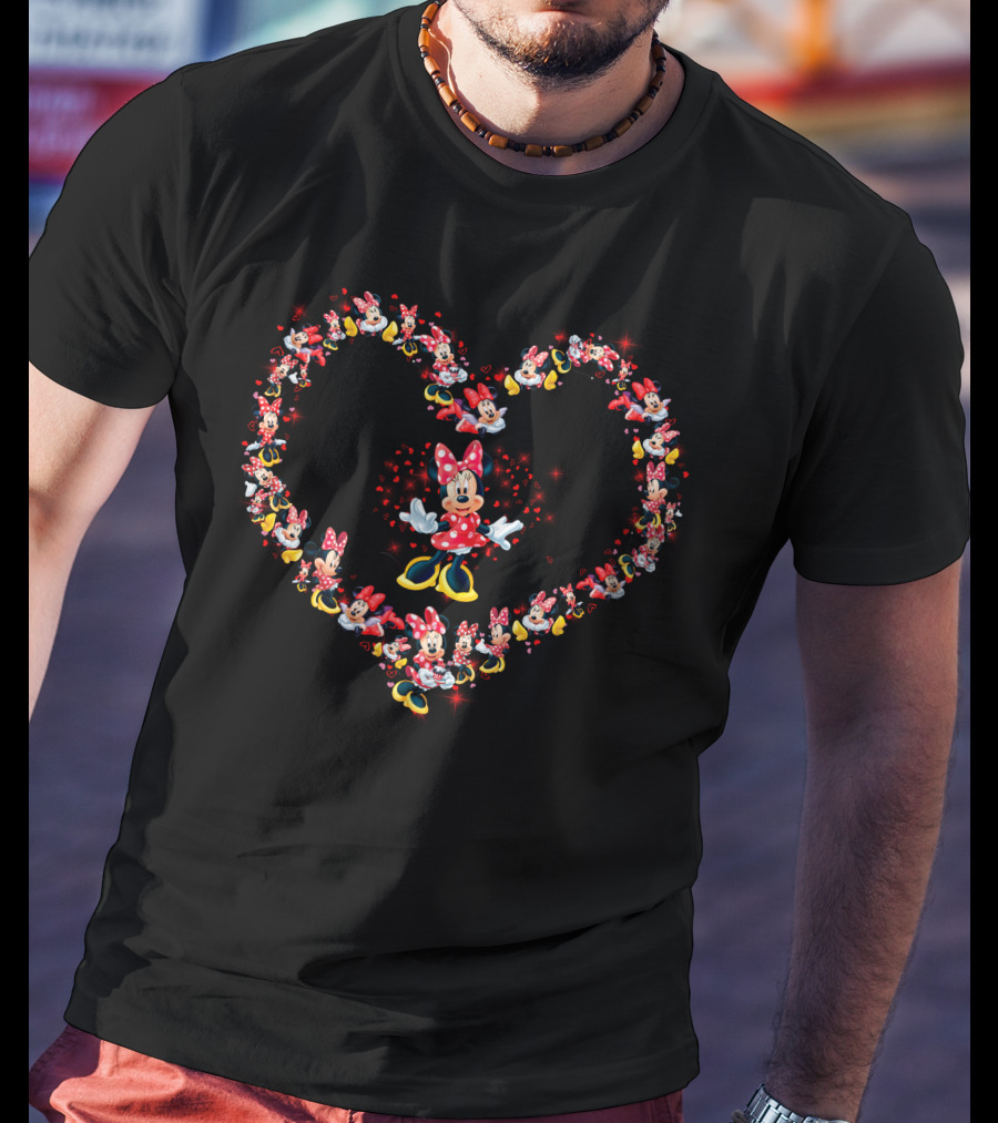 Minnie Heart Pattern With Red Polka Dot Bow And Yellow Shoes T-Shirt