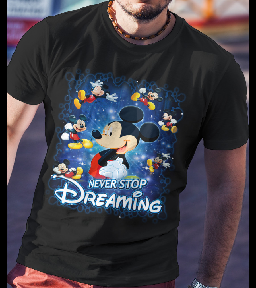 Never Stop Dreaming Mickey Mouse Disney Blue Stars T-Shirt