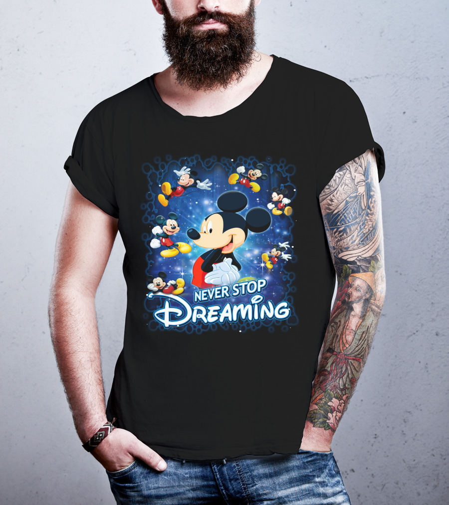 Never Stop Dreaming Mickey Mouse Disney Blue Stars T-Shirt