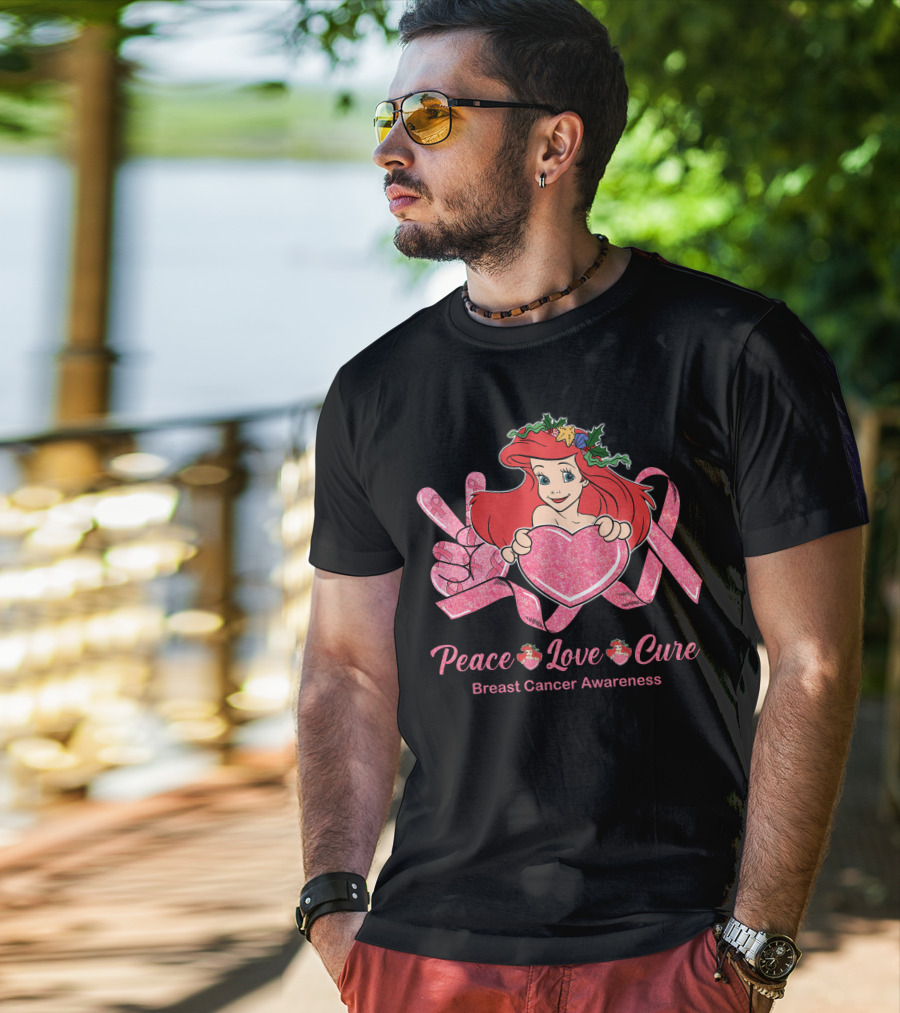 Peace Love Cure Ariel Breast Cancer Awareness T-Shirt