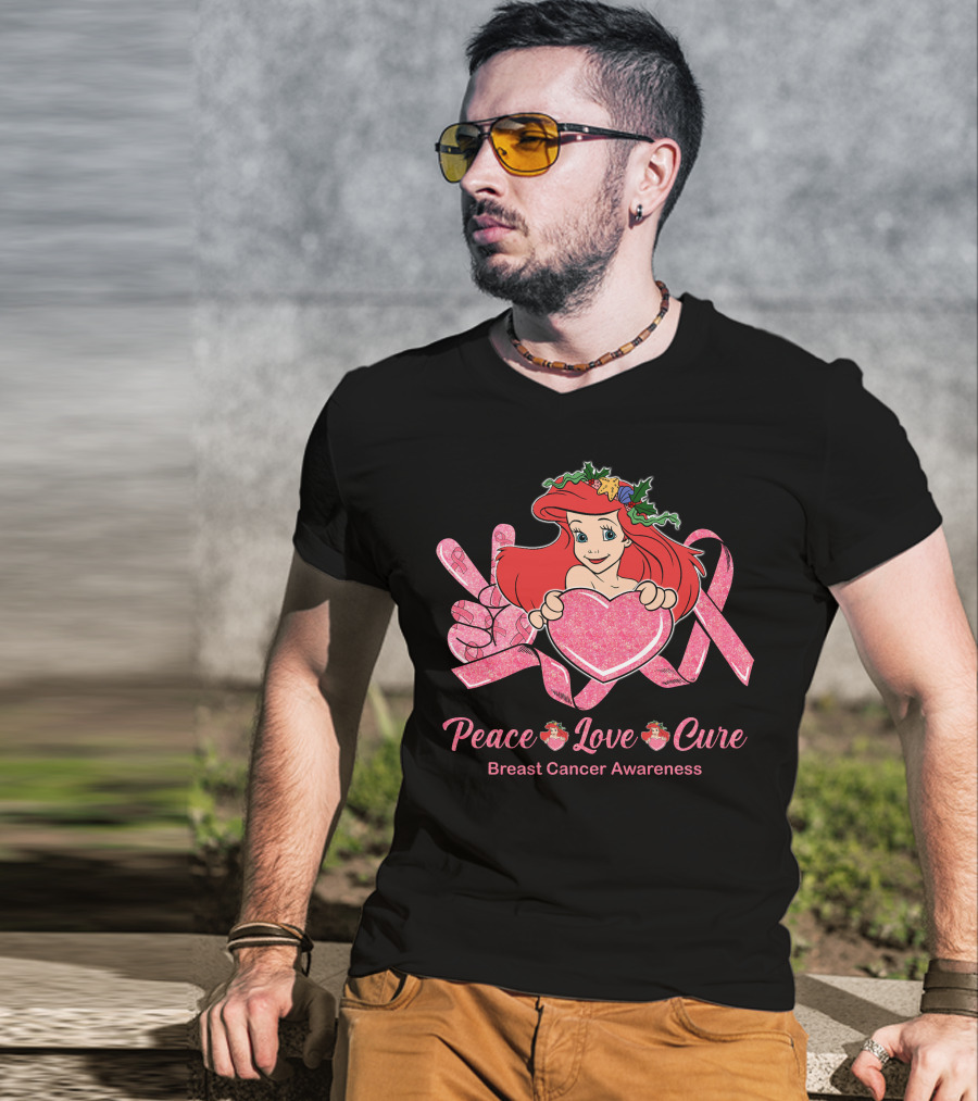 Peace Love Cure Ariel Breast Cancer Awareness T-Shirt