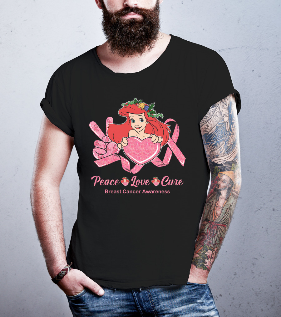 Peace Love Cure Ariel Breast Cancer Awareness T-Shirt