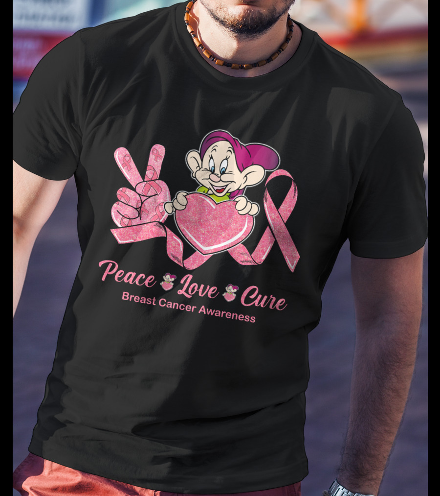 Peace Love Cure Dopey Breast Cancer Awareness T-Shirt