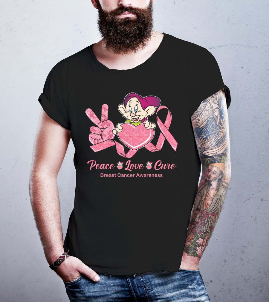 Peace Love Cure Dopey Breast Cancer Awareness T-Shirt