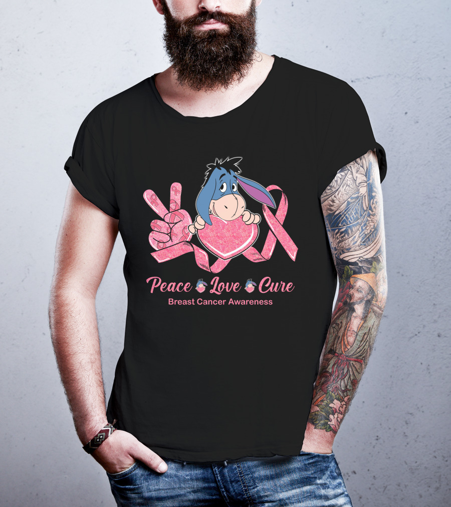 Peace Love Cure Breast Cancer Awareness Eeyore T-Shirt