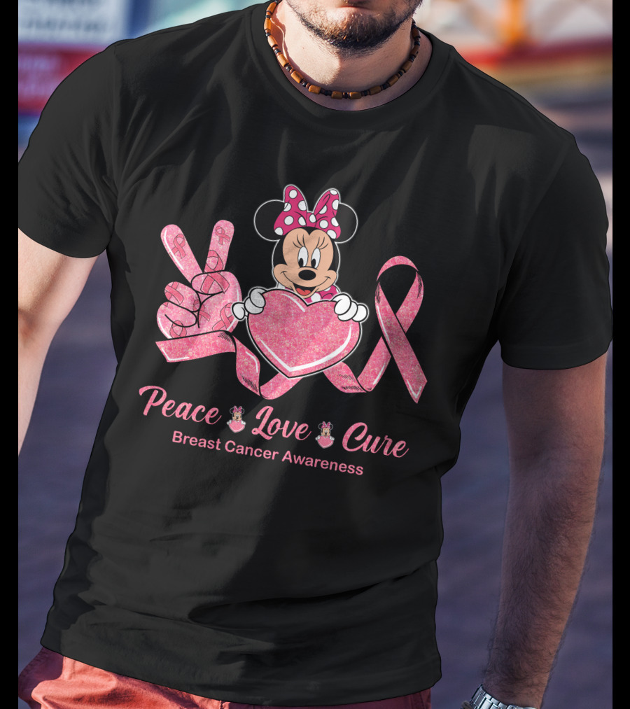 Peace Love Cure Minnie Breast Cancer Awareness T-Shirt