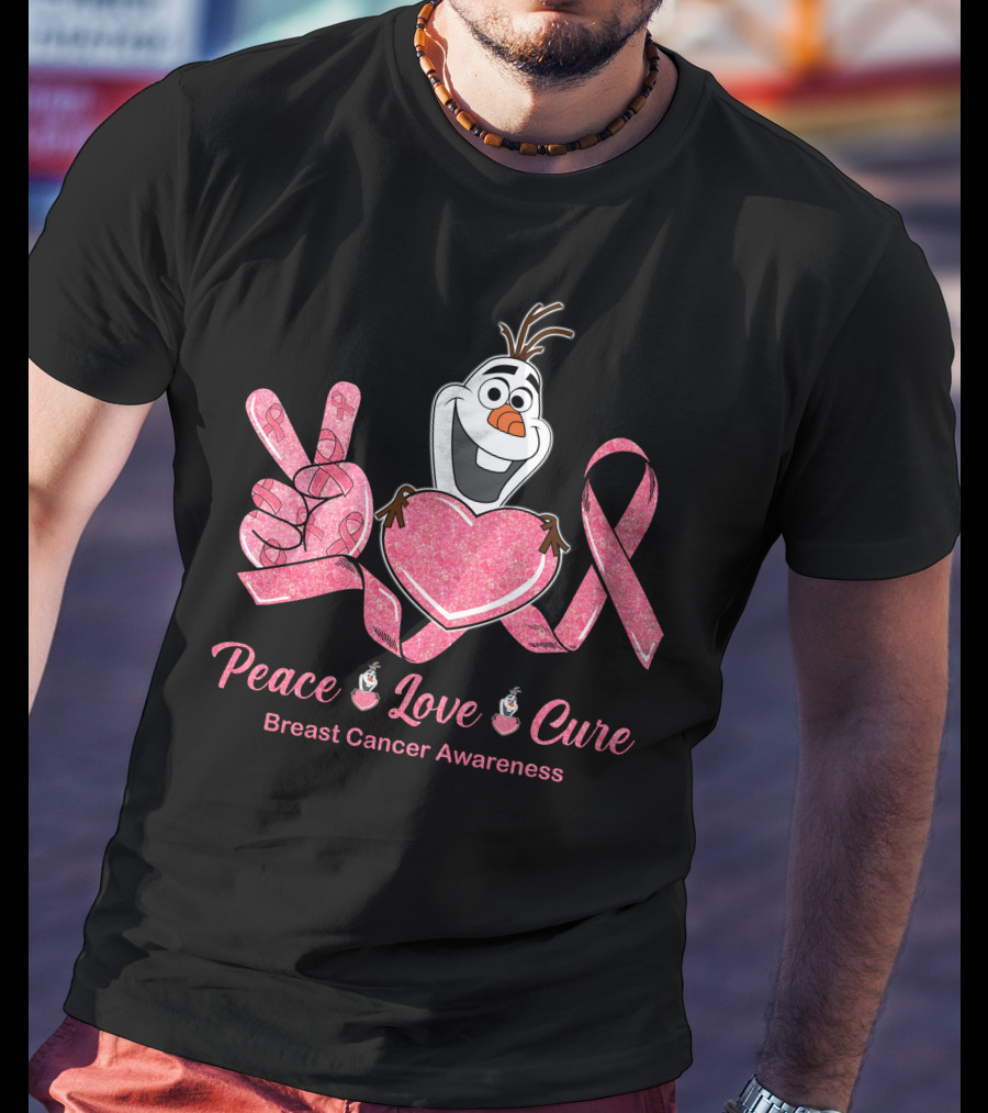 Olaf Peace Love Cure Breast Cancer Awareness T-Shirt