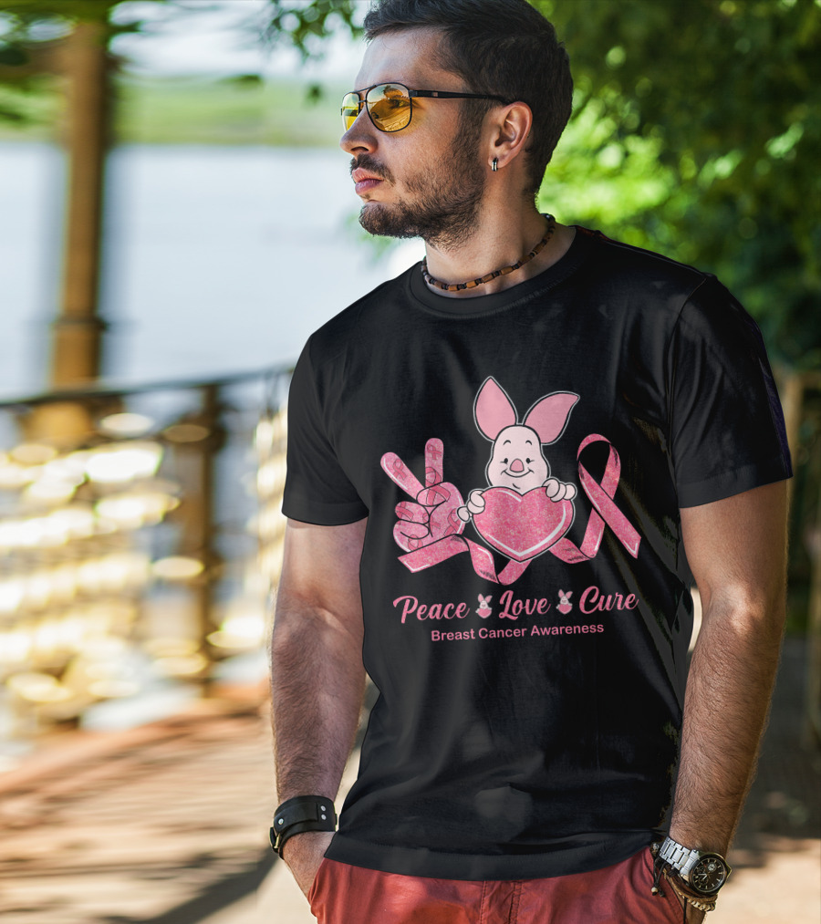 Peace Love Cure Piglet Breast Cancer Awareness T-Shirt