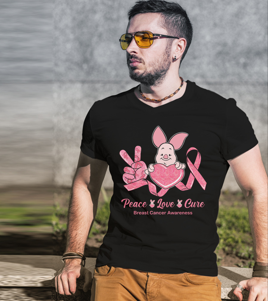 Peace Love Cure Piglet Breast Cancer Awareness T-Shirt