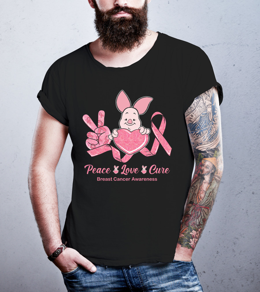 Peace Love Cure Piglet Breast Cancer Awareness T-Shirt