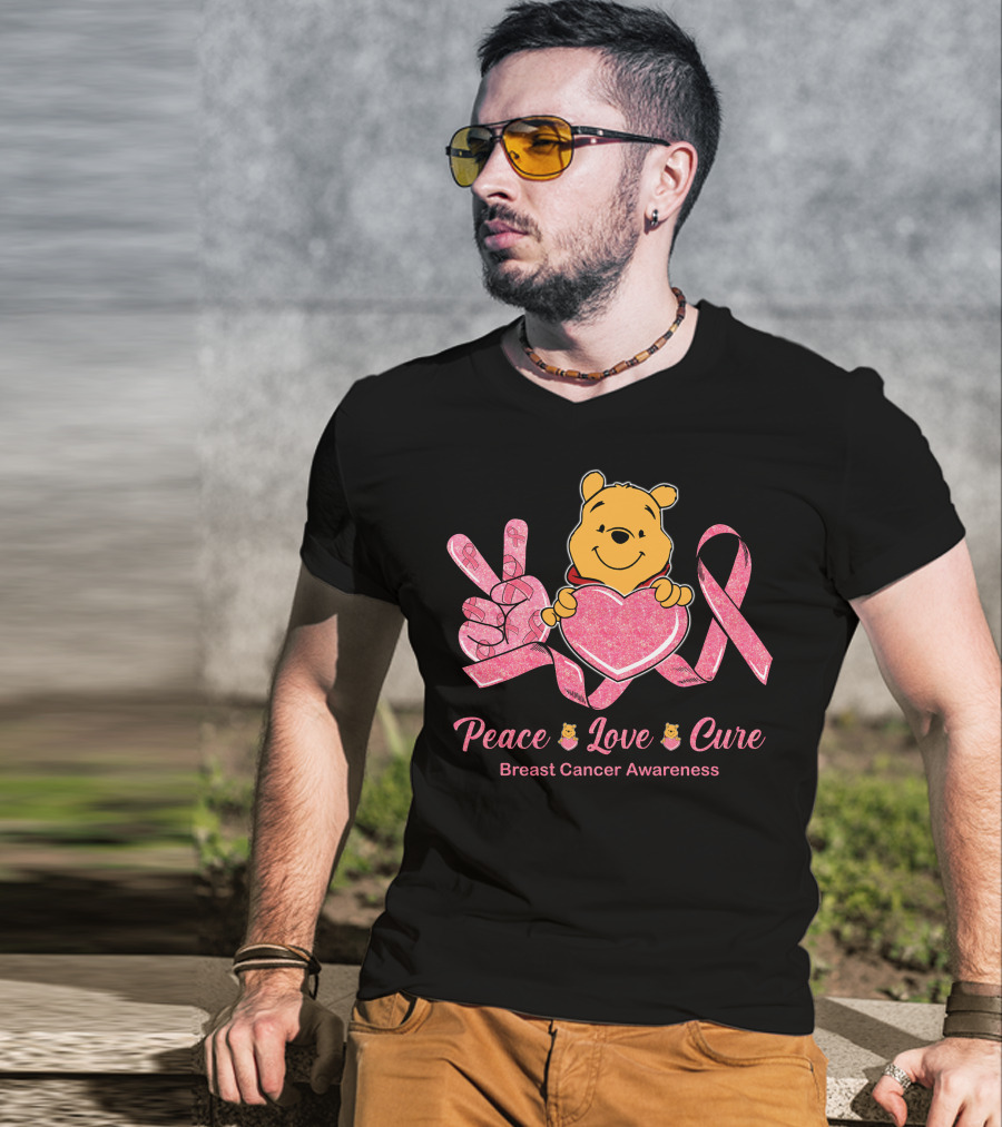 Peace Love Cure Pooh Breast Cancer Awareness T-Shirt