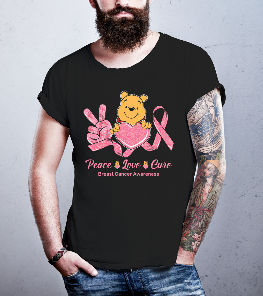 Peace Love Cure Pooh Breast Cancer Awareness T-Shirt