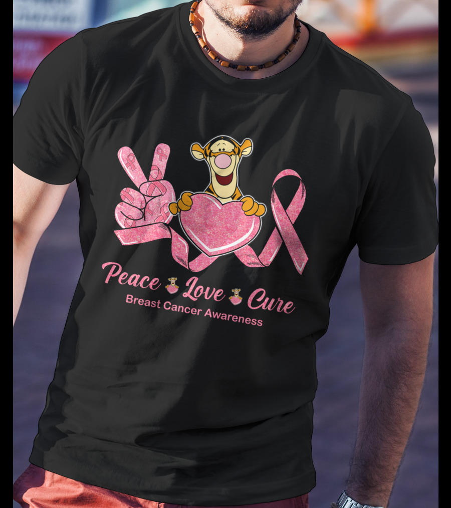 Tigger Peace Love Cure Breast Cancer Awareness T-Shirt