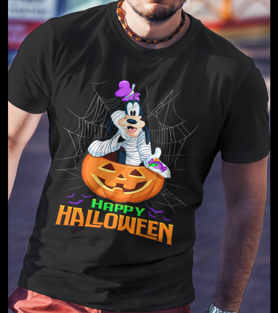 Goofy Happy Halloween Mummy Pumpkin And Candy T-Shirt