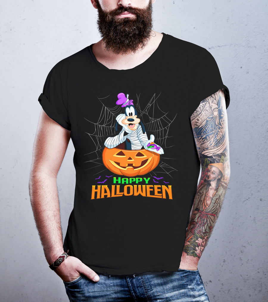 Goofy Happy Halloween Mummy Pumpkin And Candy T-Shirt
