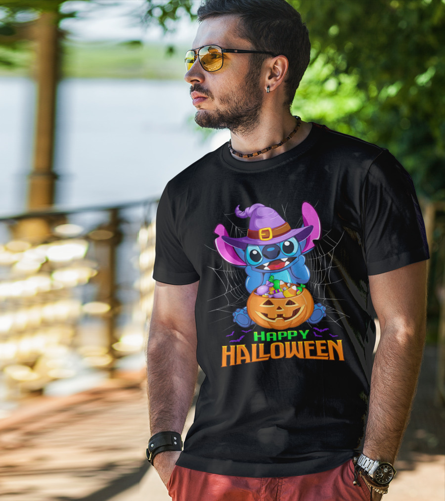 Happy Halloween Stitch Witch Costume Pumpkin Candy Basket T-Shirt