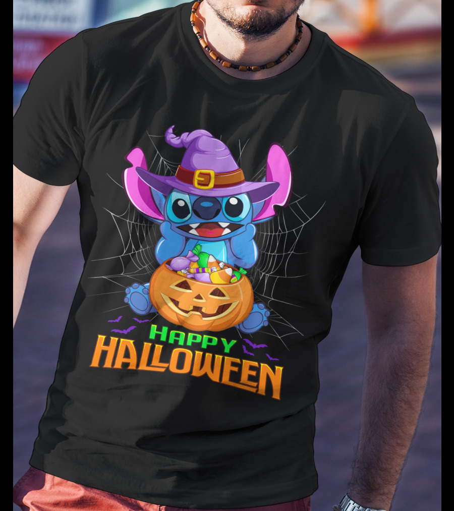 Happy Halloween Stitch Witch Costume Pumpkin Candy Basket T-Shirt