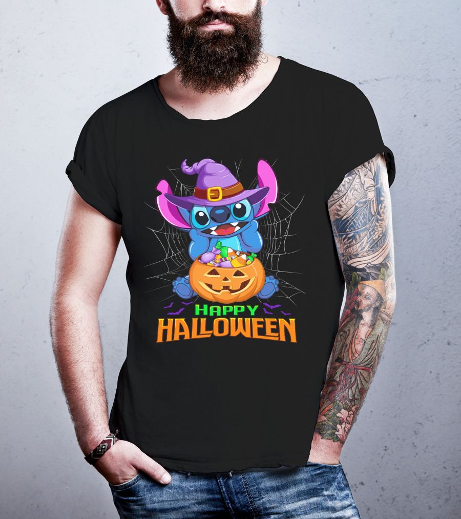 Happy Halloween Stitch Witch Costume Pumpkin Candy Basket T-Shirt